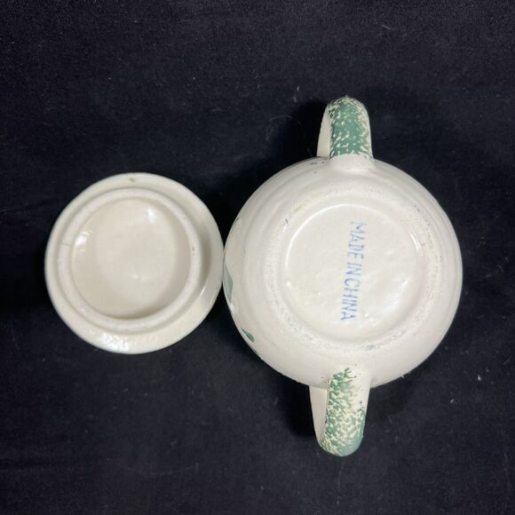 Sponge Folk Art Green Cream And Sugar Set With Tray - Picture 5 of 16